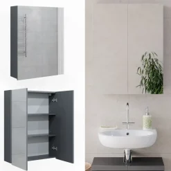 Badspiegelschrank Fredd Anthrazit Hochglanz 60 x 77 cm Vicco