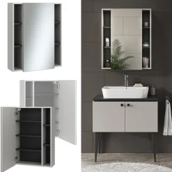 Badspiegelschrank Gerta Grau 65 x 80 cm mit Tür und offenen Fächern Vicco
