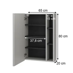 Badspiegelschrank Gerta Grau 65 x 80 cm mit Tür und offenen Fächern Vicco