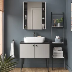 Badspiegelschrank Gerta Grau 65 x 80 cm mit Tür und offenen Fächern Vicco