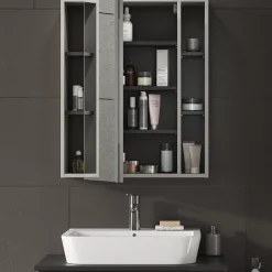 Badspiegelschrank Gerta Grau 65 x 80 cm mit Tür und offenen Fächern Vicco