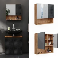 Badspiegelschrank Irma Anthrazit gepunktet 54 x 55 cm Vicco