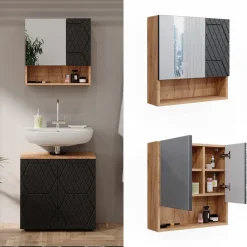 Badspiegelschrank Irma Anthrazit mit Wabenstruktur 54 x 55 cm Vicco