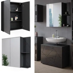 Badspiegelschrank Irma Anthrazit Hochglanz/Anthrazit 80 x 75 cm Vicco