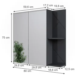 Badspiegelschrank Irma Anthrazit Hochglanz/Anthrazit 80 x 75 cm Vicco