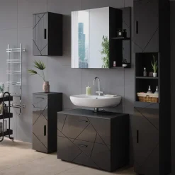 Badspiegelschrank Irma Anthrazit Hochglanz/Anthrazit 80 x 75 cm Vicco