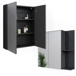Badspiegelschrank Irma Anthrazit Hochglanz/Anthrazit 80 x 75 cm Vicco