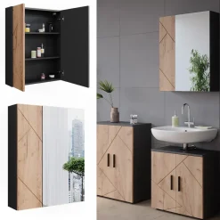 Badspiegelschrank Irma Anthrazit/Goldkraft Eiche 60 x 75 cm Vicco