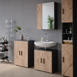 Badspiegelschrank Irma Anthrazit/Goldkraft Eiche 60 x 75 cm Vicco