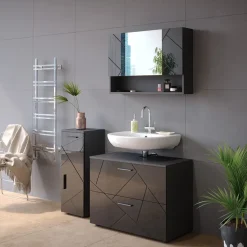 Badspiegelschrank Irma Anthrazit Hochglanz 80.1 x 55 cm Vicco