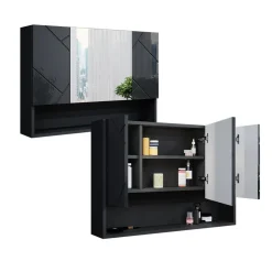 Badspiegelschrank Irma Anthrazit Hochglanz 80.1 x 55 cm Vicco