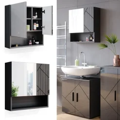 Badspiegelschrank Irma Anthrazit Hochglanz 54 x 55 cm Vicco