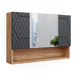 Badspiegelschrank Irma Anthrazit mit Wabenstruktur 80.1 x 55 cm Vicco