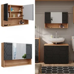 Badspiegelschrank Irma Anthrazit mit Wabenstruktur 80.1 x 55 cm Vicco