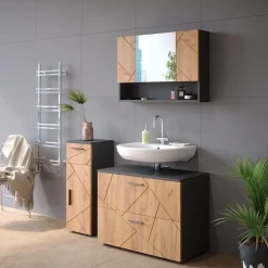 Badspiegelschrank Irma Goldkraft Eiche/Anthrazit 80.1 x 55 cm Vicco