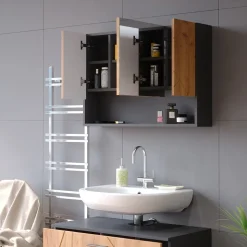 Badspiegelschrank Irma Goldkraft Eiche/Anthrazit 80.1 x 55 cm Vicco