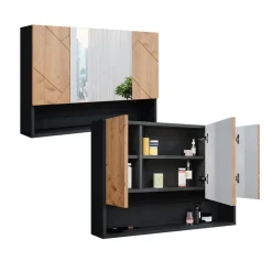 Badspiegelschrank Irma Goldkraft Eiche/Anthrazit 80.1 x 55 cm Vicco