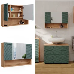 Badspiegelschrank Irma Grün/Goldkraft Eiche 80.1 x 55 cm Vicco