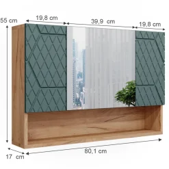Badspiegelschrank Irma Grün/Goldkraft Eiche 80.1 x 55 cm Vicco