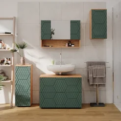 Badspiegelschrank Irma Grün/Goldkraft Eiche 80.1 x 55 cm Vicco