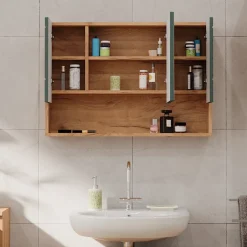 Badspiegelschrank Irma Grün/Goldkraft Eiche 80.1 x 55 cm Vicco