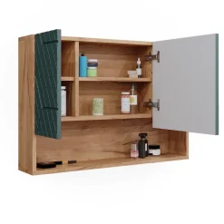 Badspiegelschrank Irma Grün/Goldkraft Eiche 80.1 x 55 cm Vicco