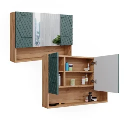 Badspiegelschrank Irma Grün/Goldkraft Eiche 80.1 x 55 cm Vicco