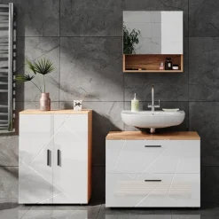 Badspiegelschrank Irma Weiß Hochglanz/Goldkraft Eiche 54 x 55 cm Vicco