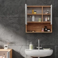 Badspiegelschrank Irma Weiß Hochglanz/Goldkraft Eiche 54 x 55 cm Vicco