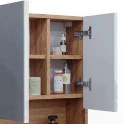 Badspiegelschrank Irma Weiß Hochglanz/Goldkraft Eiche 54 x 55 cm Vicco