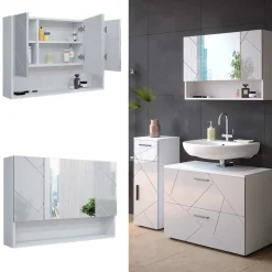 Badspiegelschrank Irma Weiß Hochglanz 80.1 x 55 cm Vicco