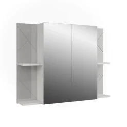 Badspiegelschrank Irma Weiß/Weiß Hochglanz 100 x 75 cm mit 2 Türen Vicco