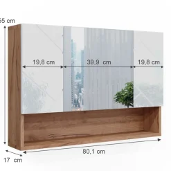 Badspiegelschrank Irma Weiß Hochglanz/Goldkraft Eiche 80.1 x 55 cm Vicco