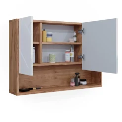 Badspiegelschrank Irma Weiß Hochglanz/Goldkraft Eiche 80.1 x 55 cm Vicco