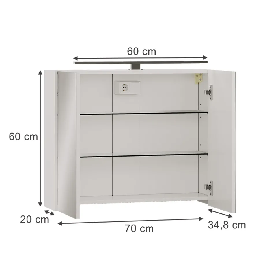 Badspiegelschrank Lavio Weiß 70 x 60 cm mit LED-Beleuchtung Vicco