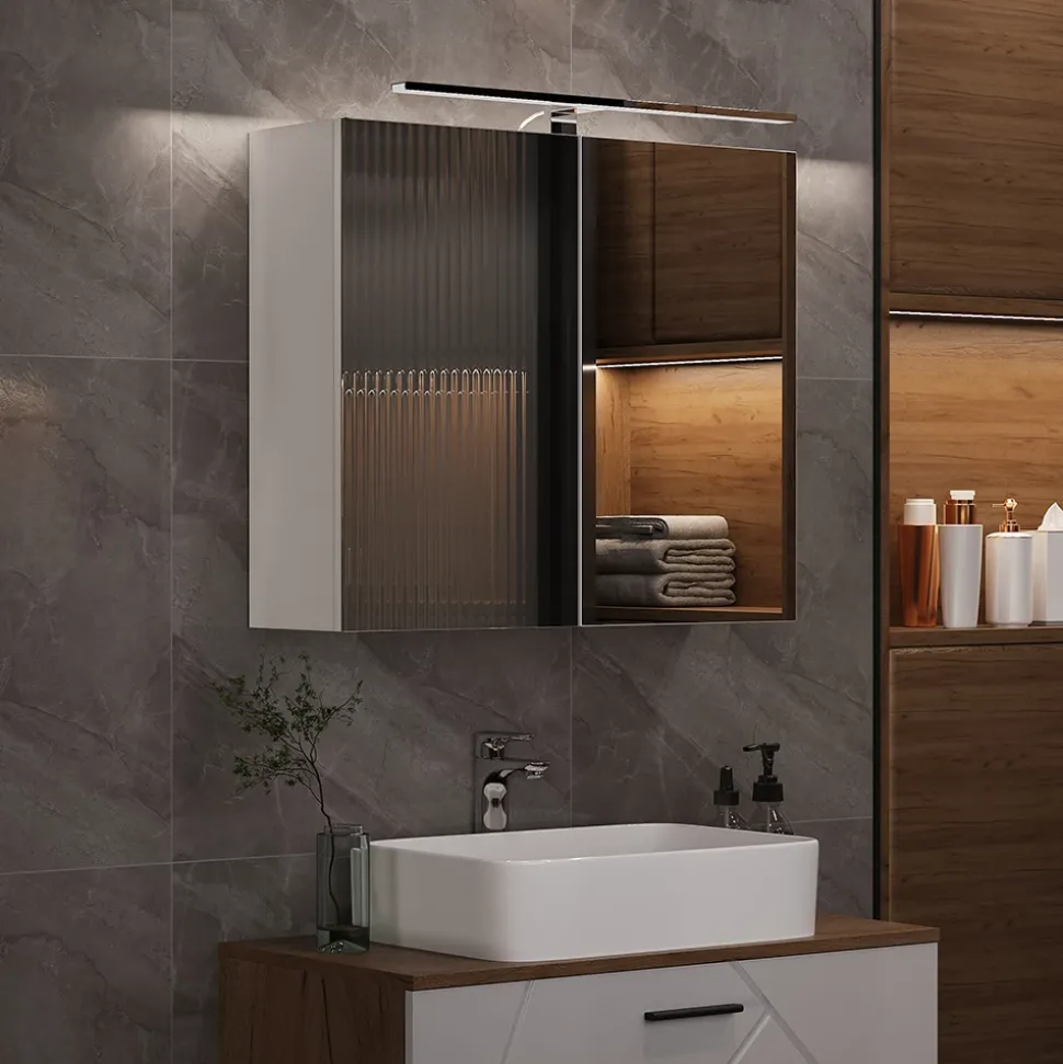 Badspiegelschrank Lavio Weiß 70 x 60 cm mit LED-Beleuchtung Vicco