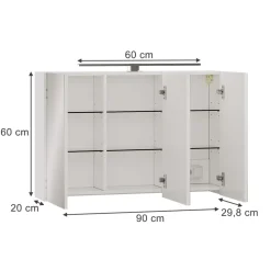 Badspiegelschrank Lavio Weiß 90 x 60 cm mit LED-Beleuchtung Vicco