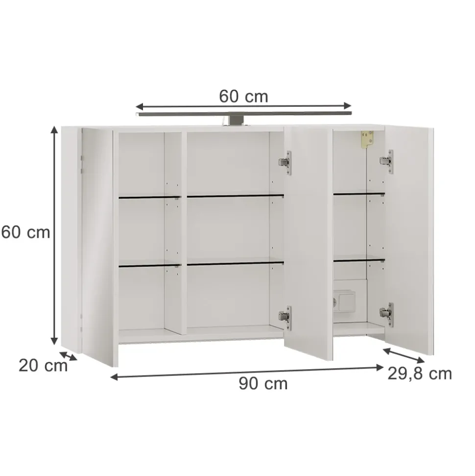 Badspiegelschrank Lavio Weiß 90 x 60 cm mit LED-Beleuchtung Vicco