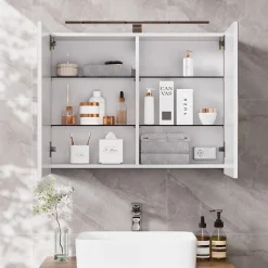 Badspiegelschrank Lavio Weiß 80 x 60 cm mit LED-Beleuchtung Vicco