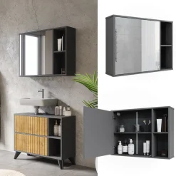 Badspiegelschrank Leano Anthrazit/Bergeiche 80 x 60 cm Vicco