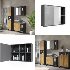 Badspiegelschrank Leano Anthrazit/Bergeiche 80 x 60 cm Vicco