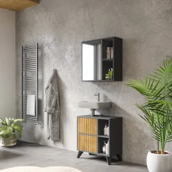 Badspiegelschrank Leano Anthrazit/Bergeiche 60 x 60 cm Vicco