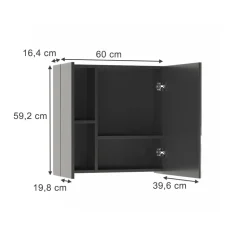 Badspiegelschrank Leopold Anthrazit 60 x 59.2 cm Mit Regalböden und 1 Spiegeltür Vicco