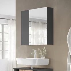 Badspiegelschrank Leopold Anthrazit 60 x 59.2 cm Mit Regalböden und 1 Spiegeltür Vicco