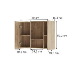 Badspiegelschrank Leopold Goldkraft Eiche 80 x 59.2 cm mit Regalen Vicco