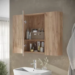 Badspiegelschrank Leopold Goldkraft Eiche 80 x 59.2 cm mit Regalen Vicco