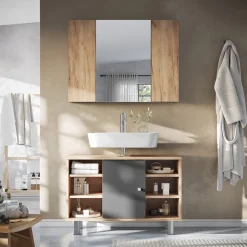 Badspiegelschrank Leopold Goldkraft Eiche 80 x 59.2 cm mit Regalen Vicco