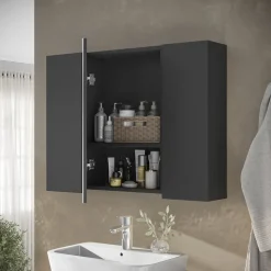 Badspiegelschrank Leopold Anthrazit 80 x 59.2 cm mit Regalen Vicco