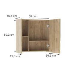 Badspiegelschrank Leopold Goldkraft Eiche 60 x 59.2 cm Mit Regalböden und 1 Spiegeltür Vicco