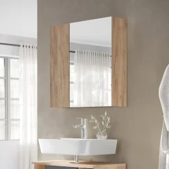 Badspiegelschrank Leopold Goldkraft Eiche 60 x 59.2 cm Mit Regalböden und 1 Spiegeltür Vicco